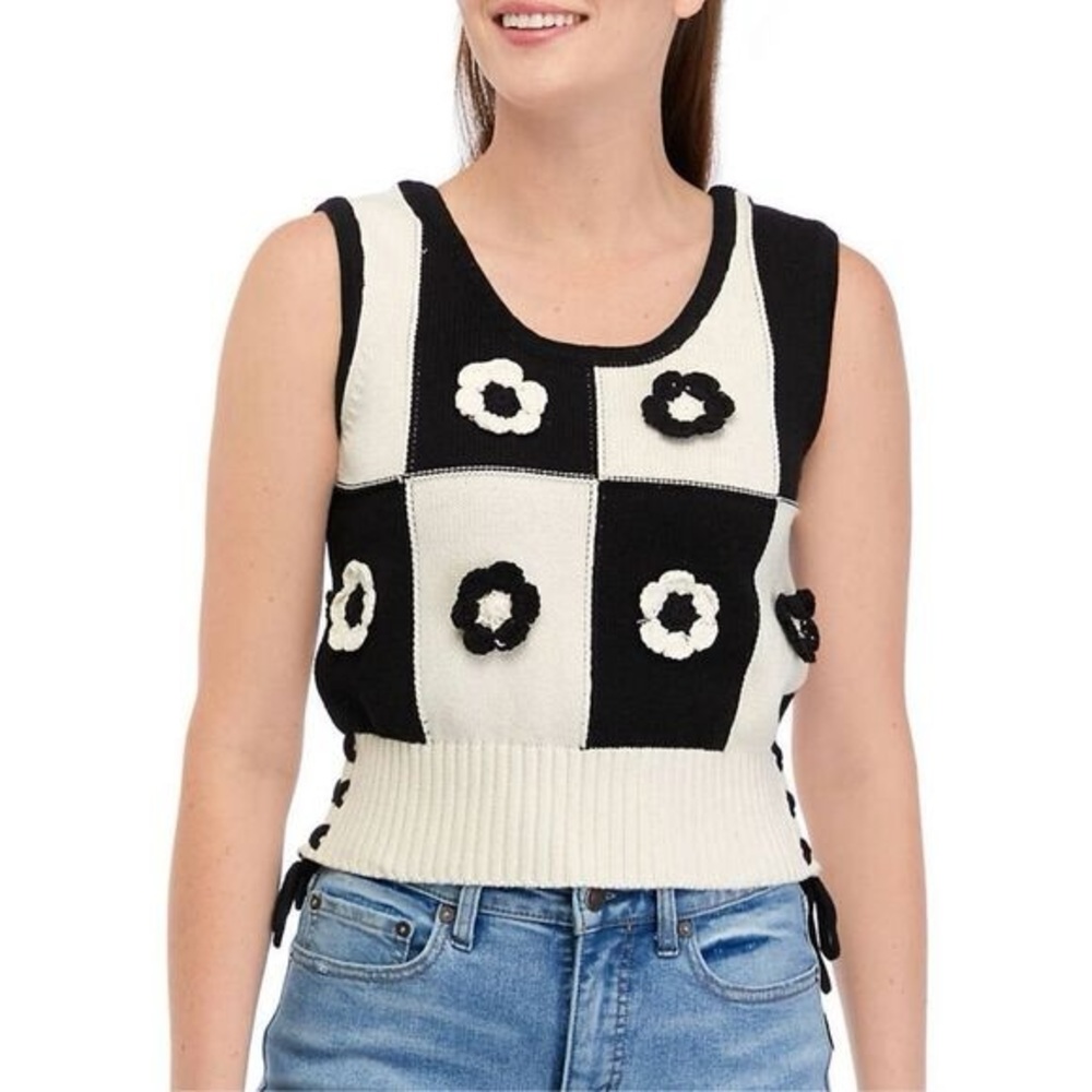 Industry 100% cotton floral crochet sweater